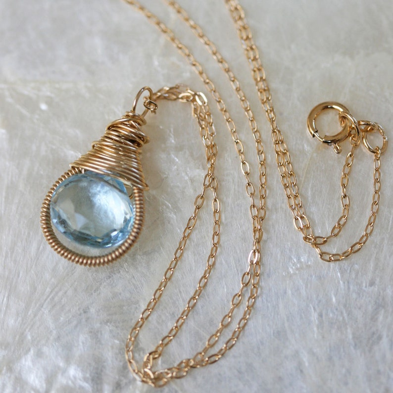 Blue Topaz Necklace Gold Necklace Birthstone Necklace Wedding Jewelry image 3