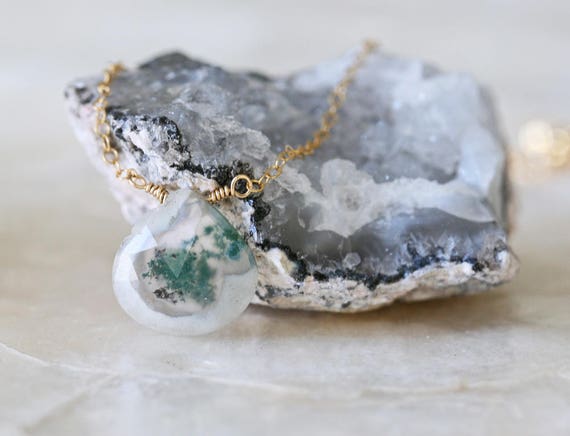 Quartz Pendant with Green Inclusions on Simple Gold Chain