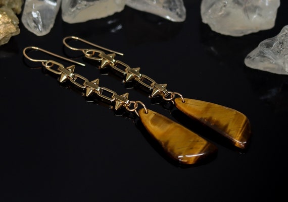 Statement Tiger's Eye and Spike Earrings