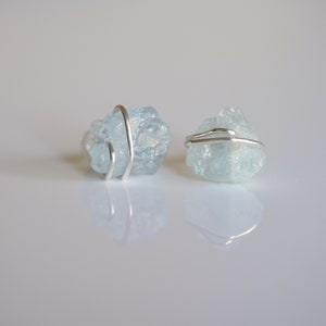 Aquamarine Earrings, March Birthstone Earrings, Raw Gemstone Earrings, Dainty Aquamarine Studs, Blue Crystal Earrings image 7