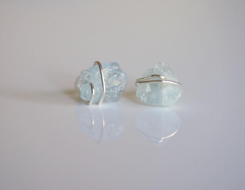 Raw Aquamarine Stud Earrings, Natural Aquamarine Earrings, Raw Blue Crystal Earrings, Blue Stud Earrings, March Birthstone, Birthday Gift image 7