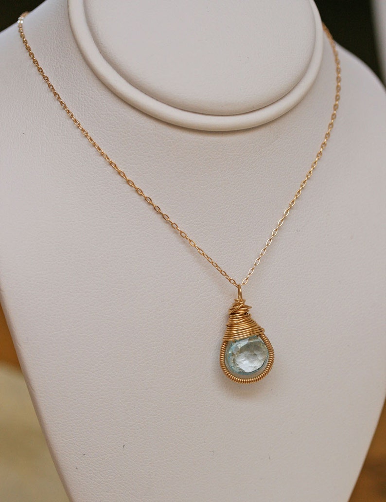 Blue Topaz Necklace Gold Necklace Birthstone Necklace Wedding Jewelry image 4