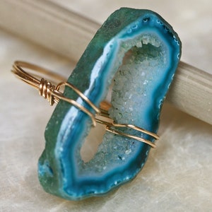 Druzy Ring Geode Ring Agate Slice Ring Colorful Ring Wire Wrapped Druzy Ring image 1