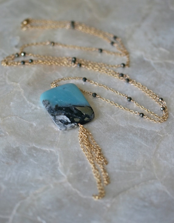 Long Jasper Necklace with Gold Accents