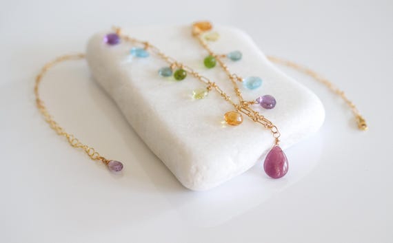 Rainbow Briolette Necklace in 14k Gold Filled – Colorful Gemstone Luxe Jewelry