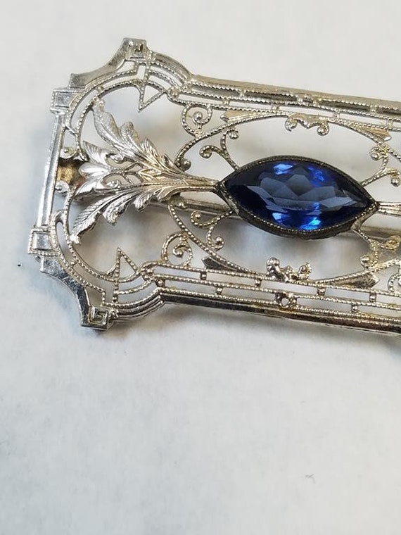 10k Solid White Gold Brooch / Pin with Marquise C… - image 2