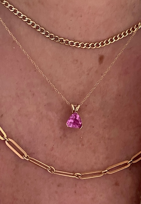 10k Solid Yellow Gold Pink Trillion Pendant