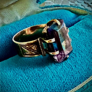 Vintage Amethyst Solid Rosey Yellow Gold Ring