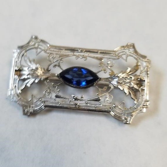 10k Solid White Gold Brooch / Pin with Marquise C… - image 3