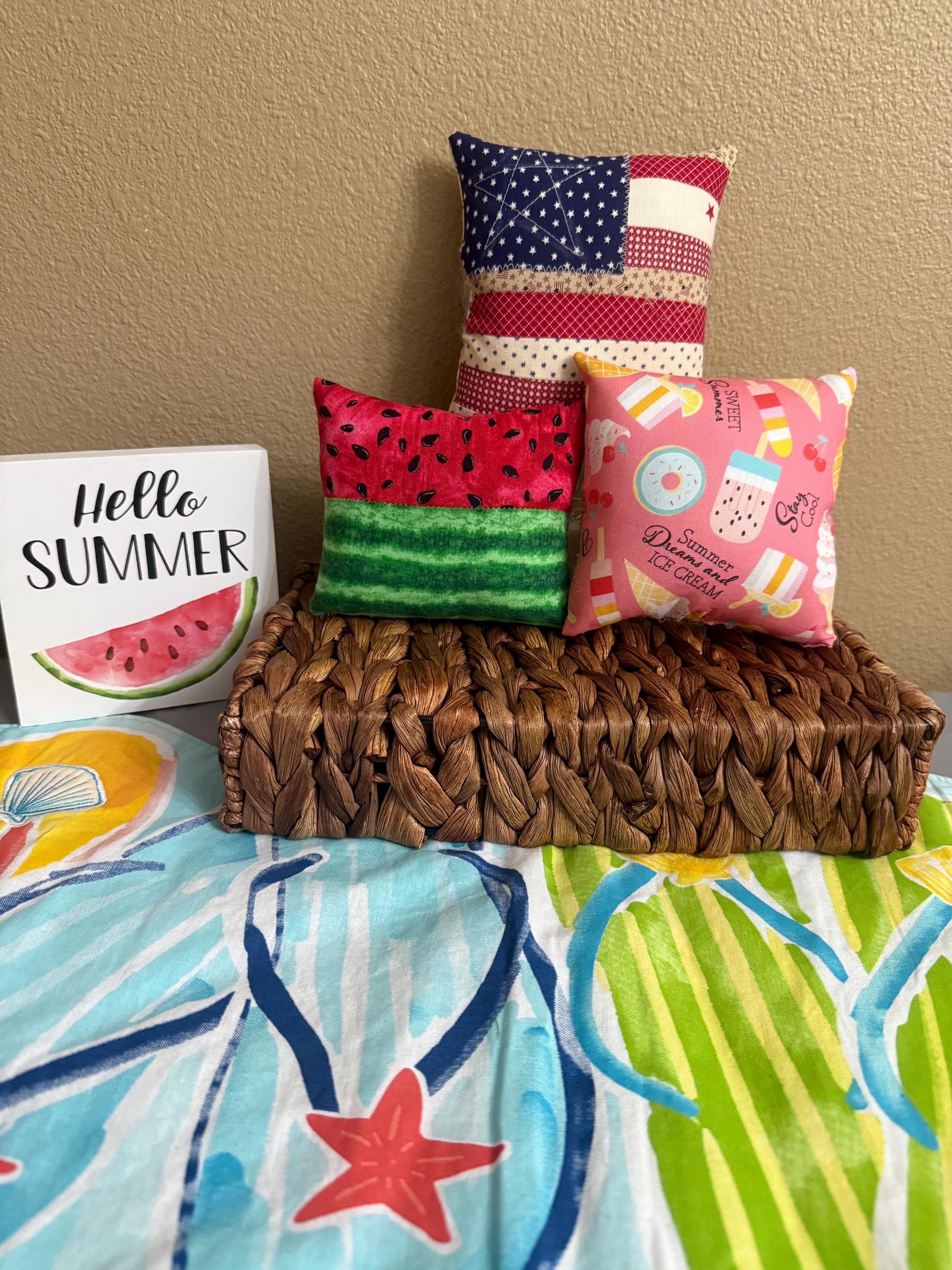 Summer-Themed Mini Pillows | Watermelon Theme| Tiered Tray Decor | Bowl Fillers | Cozy Home Decor | American Flag Pillow | Ice Cream Pillow
