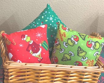Christmas Home Decor | Lime Green Grinch | Decorative Pillows | Shelf Sitters | Basket Filler | Red Grinch Gift