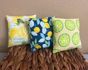 Citrus Charm Mini Pillow | Handmade Tropical Themed Decor | Gift for Summer Home Lovers | Lemon-Lime Lover&#39;s Mini Pillow | Cute Fruit Pillow