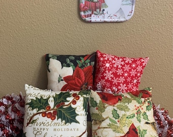 Christmas Mini Pillows for Tiered Tray | Shelf Decor | Basket Filler | Handmade Pillow | Poinsettia | Cardinals | Snowflake | Holly