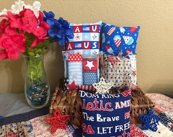 Patriotic Mini Pillow | Handmade 4th of July -Themed Decor | Americana Pillow | Independence Day Mini Pillow | Cozy American Pillow
