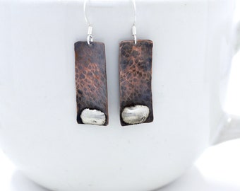 Mixed Metal Hammered Copper Earrings