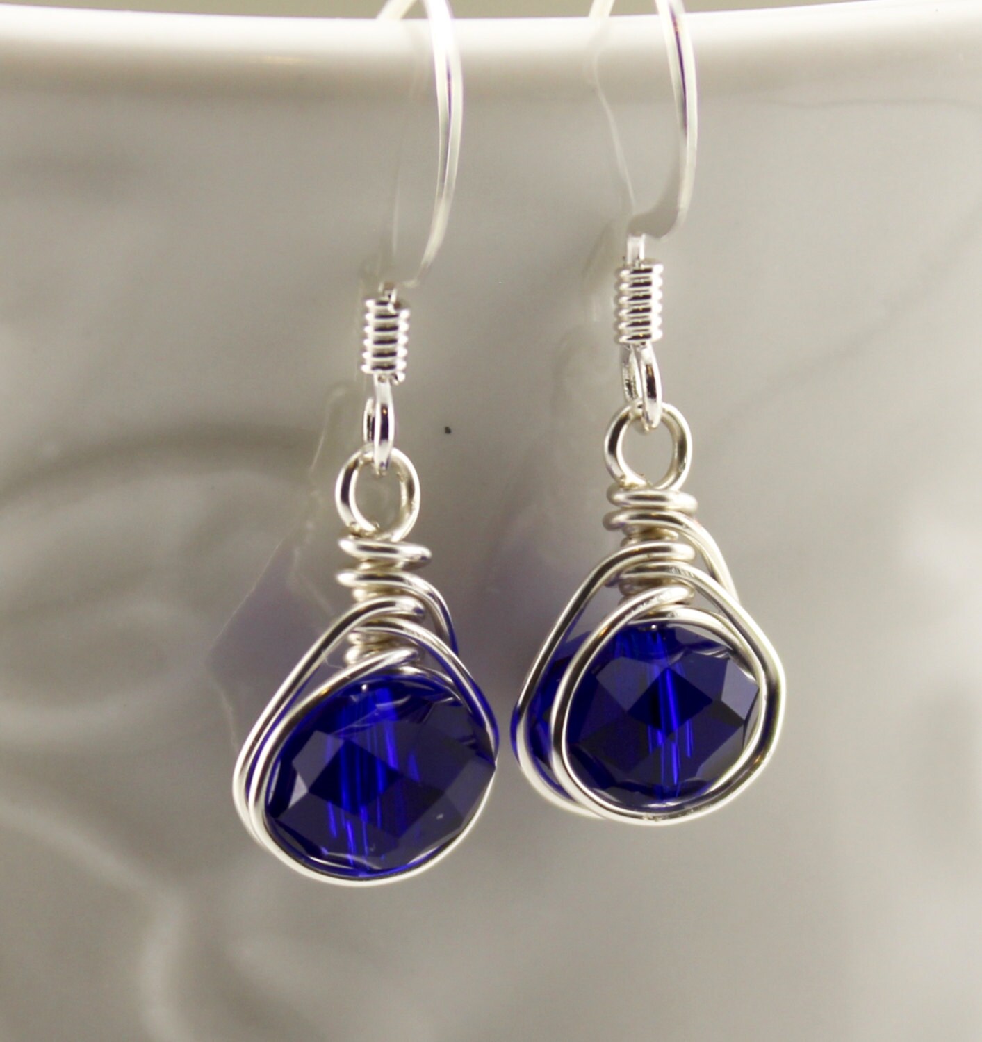 Love Knot Earrings With Royal Blue Bead / Wire Wrapped - Etsy