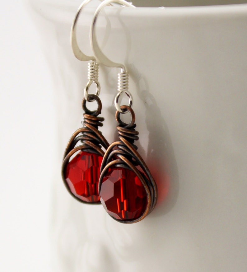 Herringbone Weave Earrings With Gorgeous Red Glass Beads Love - Etsy