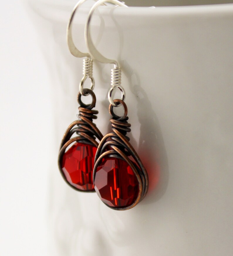 Herringbone Weave Earrings With Red Glass Beads Love Etsy