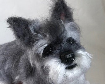 Schnoodle dog pet portrait sculpture replica needle felted