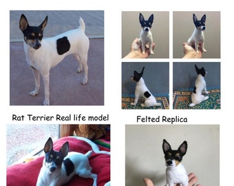 Rat Terrier felted Personalized dog custom pet portrait sculpture