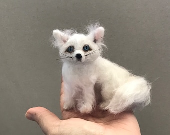 Arctic White Fox needle felted sculpture