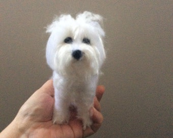 Custom felted dog Coton de Tulear replica memorial pet sculpture portrait