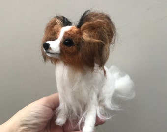 Custom Papillon dog felted Toy Spaniel sculpture