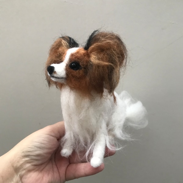 Custom Papillon dog felted Toy Spaniel sculpture