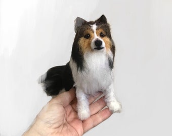 Custom felted Shetland Sheepdog tri color replica dog  sculpture tricolour