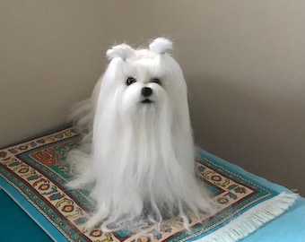 Custom needle felted dog Maltese Replica Sculpture