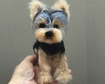Custom felted Yorkshire Terrier dog  made to order Replica sculpture