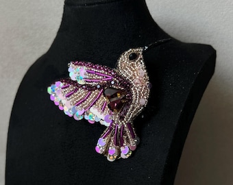 Beaded Hummingbird Brooch