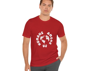 Humans Among Us globe design Tee | Earth illustration T-Shirt