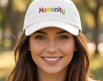 Humanity embroidered colorful letters Dad Cap | rainbow text hat