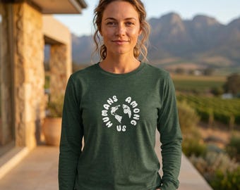 Humans Among Us Lightweight Sweatshirt, Minimal Earth Graphic Long Sleeve Tee, Unisex Gift Shirt