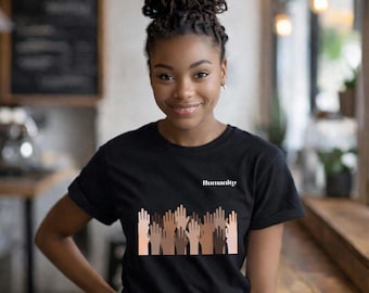 Raised Hands Diversity T-Shirt | Humanity graphic, multicultural raised hands design