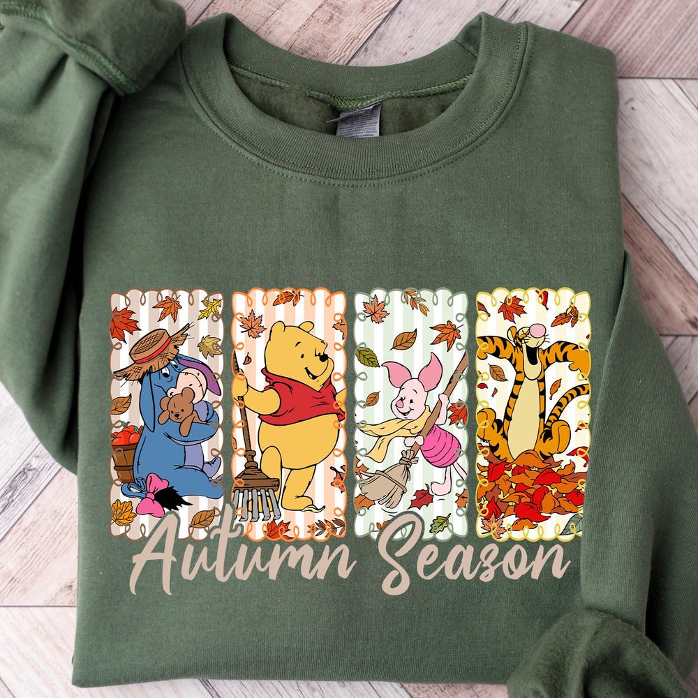 Autumn Season Sweatshirt, Thanksgiving Fall Sweatshirt, Winnie Pooh Fall Sweatshirt, Cute Fall Sweatshirt, Halloween Sweatshirts For Women Uniquethreads Fashion