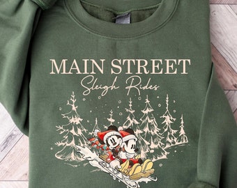 Retro Mickey Minnie Main Street Sleigh Rides Shirts, Disney Christmas Shirt, Mickey Minnie Christmas Sweatshirt, Mickey Christmas Gift