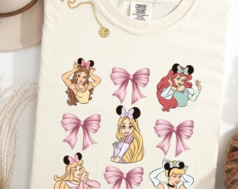 Comfort Colors® Coquette Bows Disney Princess Shirt, Disney Girl Trip Shirt, WDW Disneyland Princess Birthday Girl, Cinderella Belle Shirt