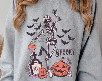 Dancing Skeleton Sweatshirt, Halloween Sweatshirt, Fall Sweatshirt, Retro Halloween Crewneck, Skeleton Sweatshirt, Spooky Skeleton Sweater