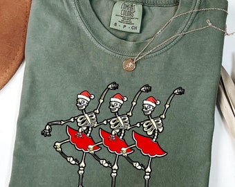 Comfort Colors® Christmas Dancing Skeleton Shirt, Skeleton Christmas Shirt, Christmas Skeleton T-Shirts, Dancing Skeleton Tee,New Year Shirt