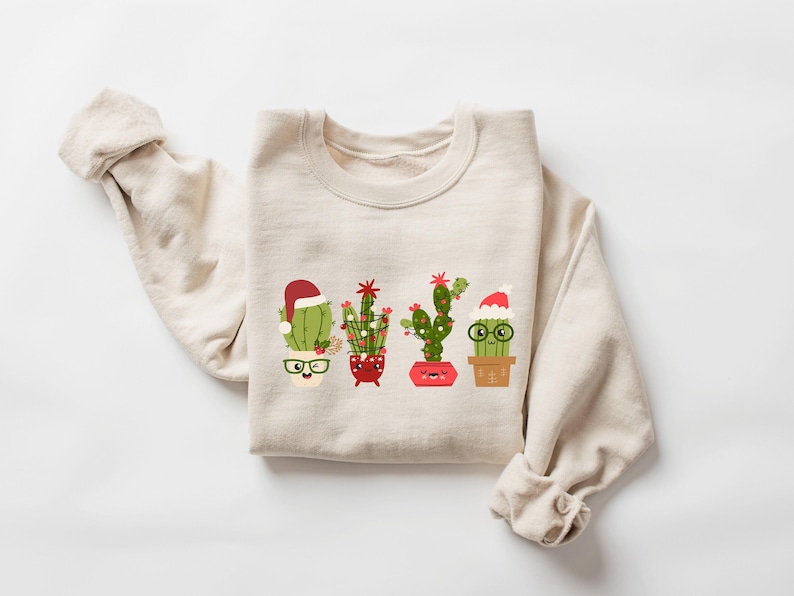 Christmas Cactus Sweatshirt, Christmas Plant Shirt, Christmas Plant Lady Shirt, Cactus Lover Gift, Plant Lover Shirt, Christmas Cactus Shirt image 1