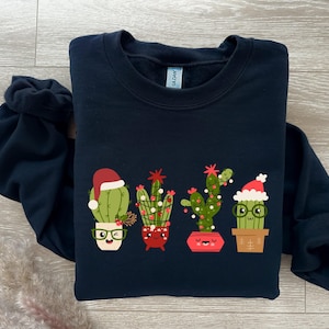 Christmas Cactus Sweatshirt, Christmas Plant Shirt, Christmas Plant Lady Shirt, Cactus Lover Gift, Plant Lover Shirt, Christmas Cactus Shirt image 4