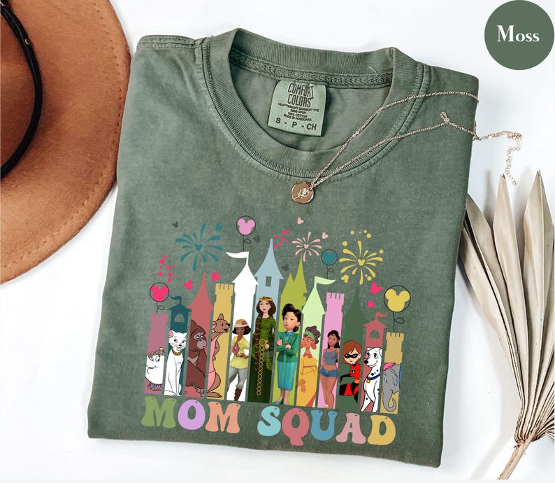 Comfort Colors® Mom Squad Shirt, Retro Disney Mom Vibes Shirt, Duchess, Perdita, Mrs. Potts, Helen Parr, Mrs. Jumbo T-shirt, Disney Mom Tee image 1