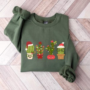 Christmas Cactus Sweatshirt, Christmas Plant Shirt, Christmas Plant Lady Shirt, Cactus Lover Gift, Plant Lover Shirt, Christmas Cactus Shirt image 2