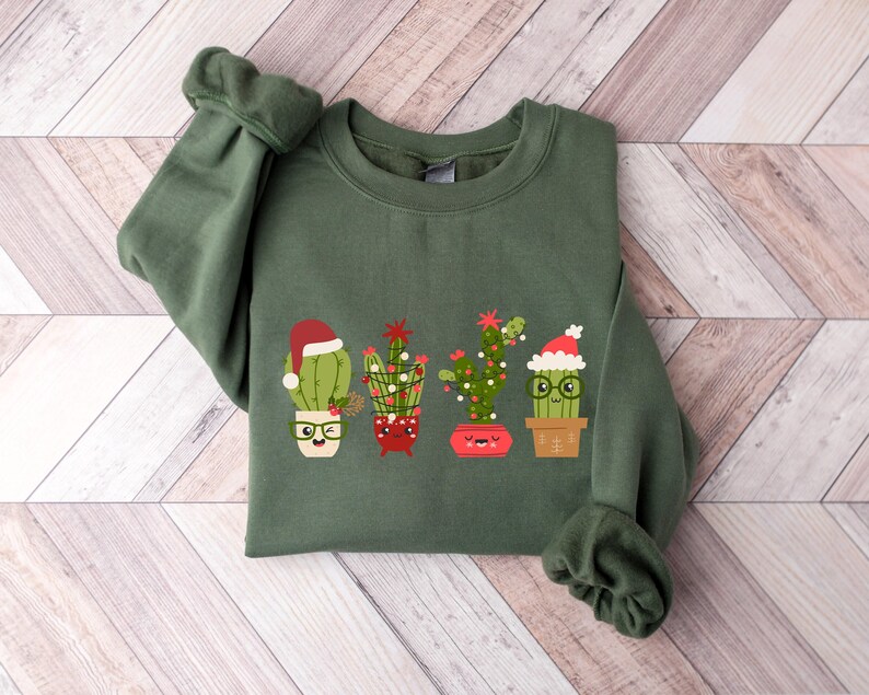Christmas Cactus Sweatshirt, Christmas Plant Shirt, Christmas Plant Lady Shirt, Cactus Lover Gift, Plant Lover Shirt, Christmas Cactus Shirt image 2