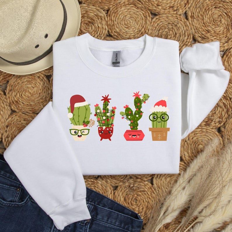 Christmas Cactus Sweatshirt, Christmas Plant Shirt, Christmas Plant Lady Shirt, Cactus Lover Gift, Plant Lover Shirt, Christmas Cactus Shirt image 3