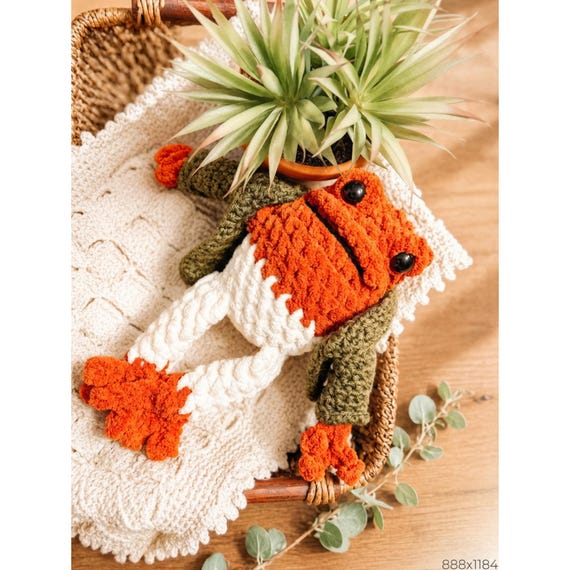 Hand Crocheted Frog Plush, Woodland Cottagecore Stuffed Animal, Storybook Decor