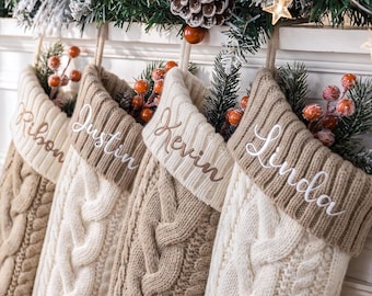 Calcetines navideños bordados personalizados 2026, calcetín navideño familiar tejido con nombre, regalos navideños