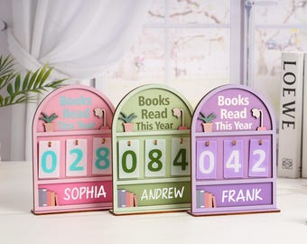 Personalized Books Read Tracker, Custom Wooden Counter, Bookshelf Decor